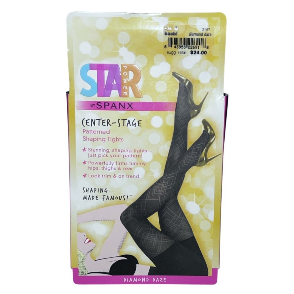 Star Power By Spanx Center-Stage Sz C Patterned Shaping Tights - Diamond Daze
